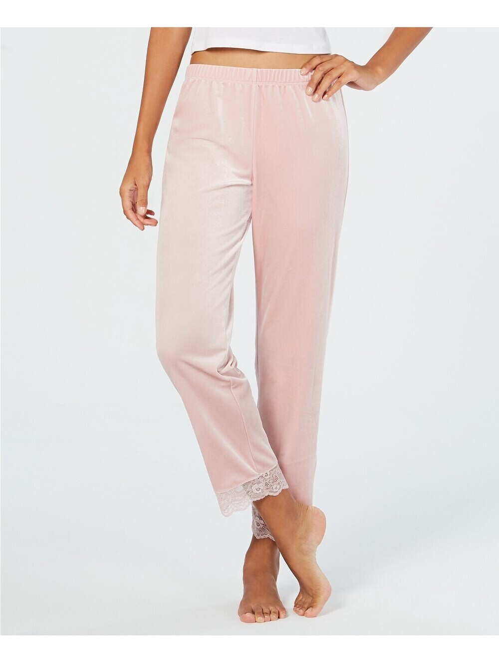 Inc International Concepts Womens Lace-Trim Printed Velvet Pajama Pants Size L